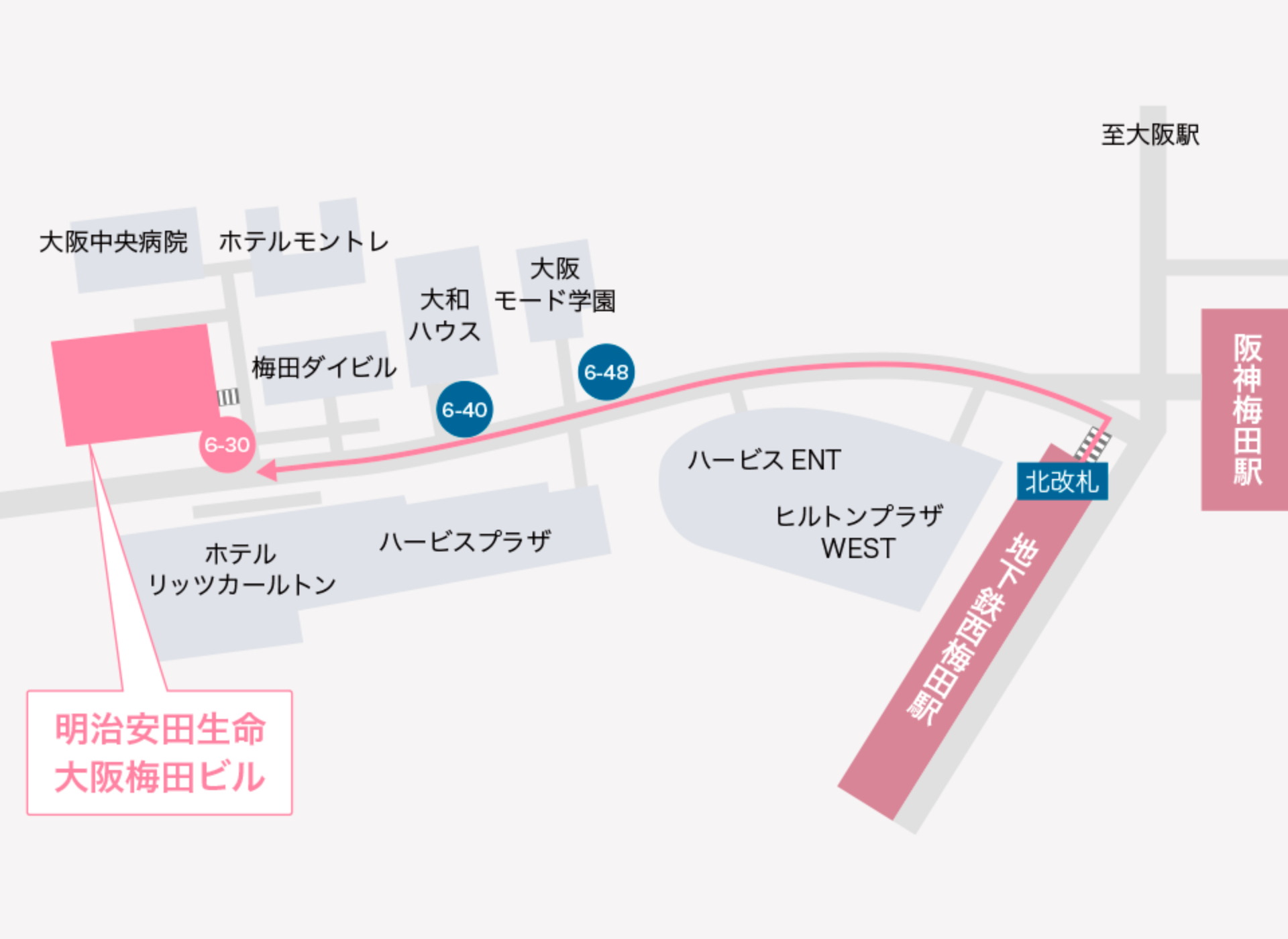 西梅田駅からの地図